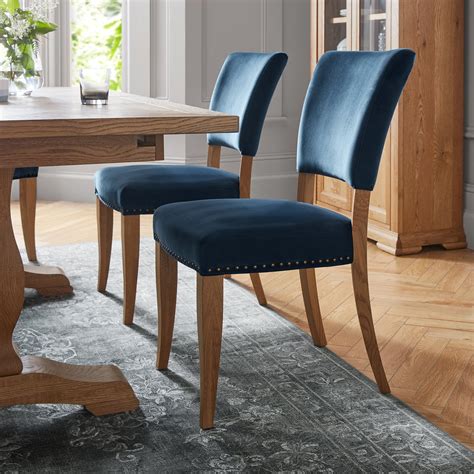 Signature Collection Rustic Oak Uph Chair Dark Blue Velvet Fabric