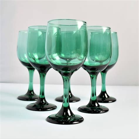 Set Of 6 Vintage Libbey Emerald Green Wine Glasses Green