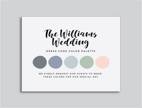 Custom Party Wedding Color Card Dress Code Attire Colors Etsy In