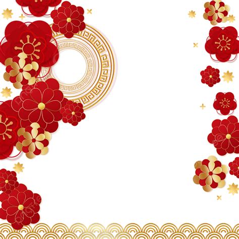 chinese new year new year red flowers border golden flower red flowers chinese new year png
