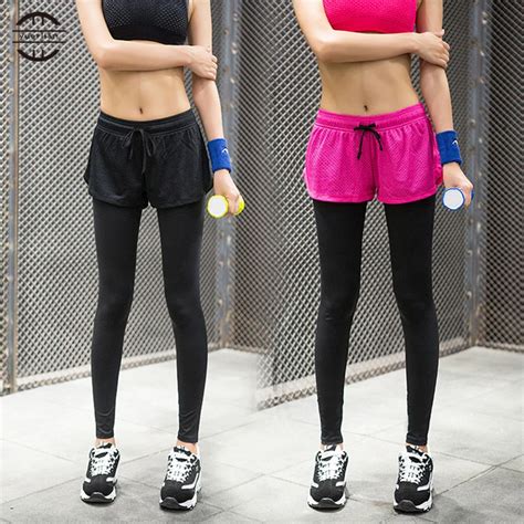 Aliexpress Com Buy Yel False Two Piece Legging Hot Women Gym Long Yoga Pants Sports Tights