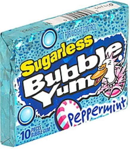 Bubble Yum Sugarless Peppermint Bubble Gum 10 Ea Nutrition