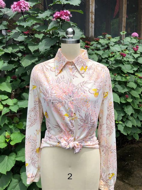 70s Pointy Collar Butterfly Shirt In 2022 Blouse Vintage Butterfly
