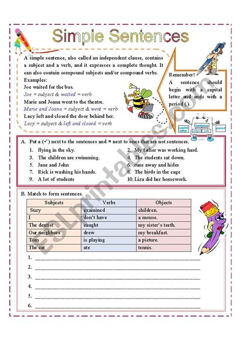 Simple Sentences Esl Worksheet By Missola