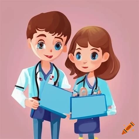 cartoon illustration of a cute nurse couple on craiyon