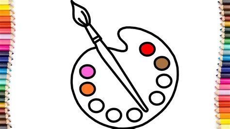 How To Draw An Art Palette And Paint Brushes Art Colours For Kids