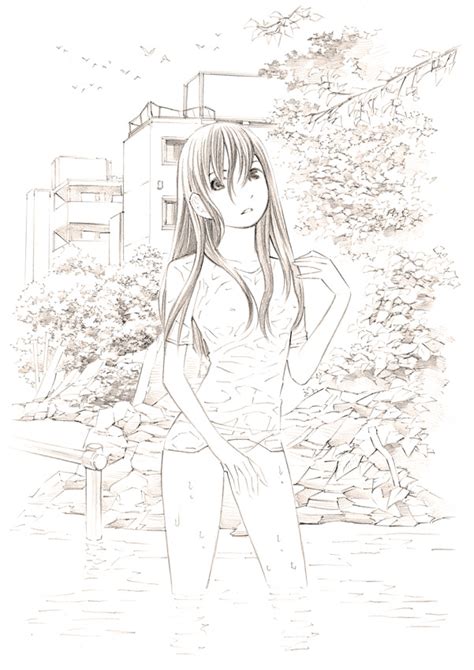 Yoshitomi Akihito Original 1girl Long Hair Monochrome Sketch Solo
