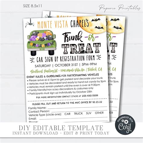 Editable Trunk Or Treat Sign Up Sheet Halloween Trunk Or Etsy