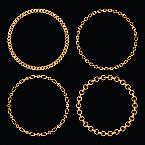 Set Collection Of Round Frames Made With Golden Chains On Black