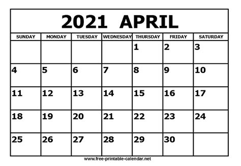 April is associated with the season of spring. Free Printable April 2021 Calendar