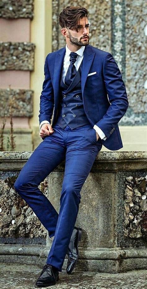 Men Blue Suits Slim Fit Summer Suit Party Wear 3 Piece Suit Business