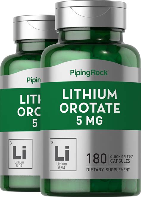 Lithium Orotate 5 Mg 180 Quick Release Capsules Pipingrock Health