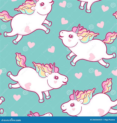 Seamless Pattern With Cute Unicorns And Hearts Stock Vector
