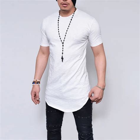 2018 Mens Hipster Hip Hop Short Sleeve Longline T Shirts Summer Solid