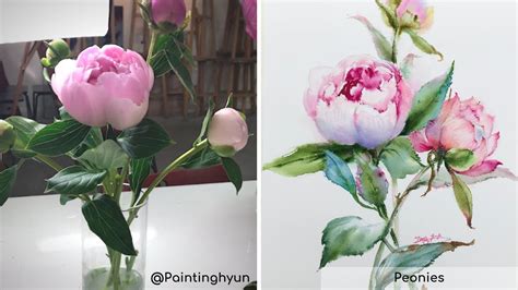 Watercolor Painting Pink Peonies Tutorial Step By Step YouTube