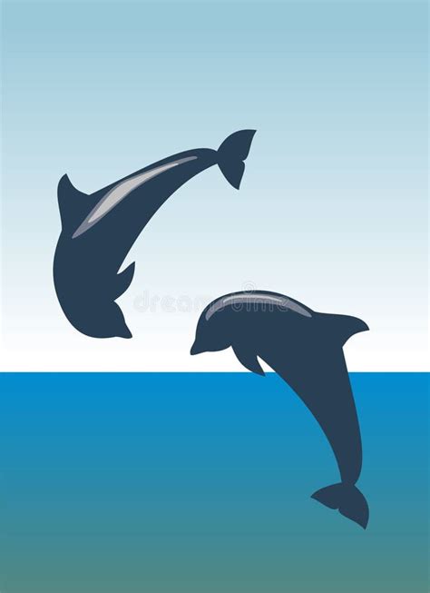 Silhouettes Of Two Dolphins Jumping Stock Illustration Illustration