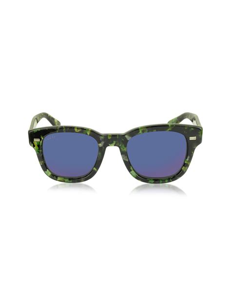 Gucci Gg 1079s Hpemi Havana Green Acetate Round Frame Sunglasses In