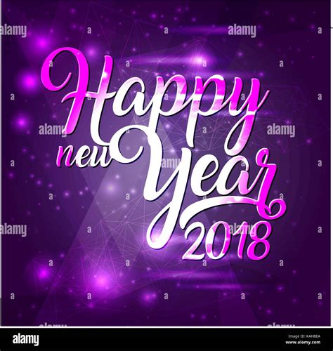Happy New Year 2018 Lettering On Purple Futuristic Background With