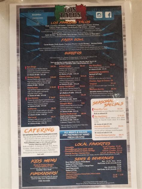 Menu At Los Tacos Restaurant Encinitas