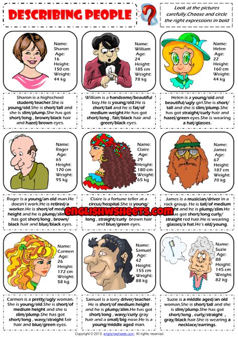 Describing Peoples Appearance Esl Activities Worksheets