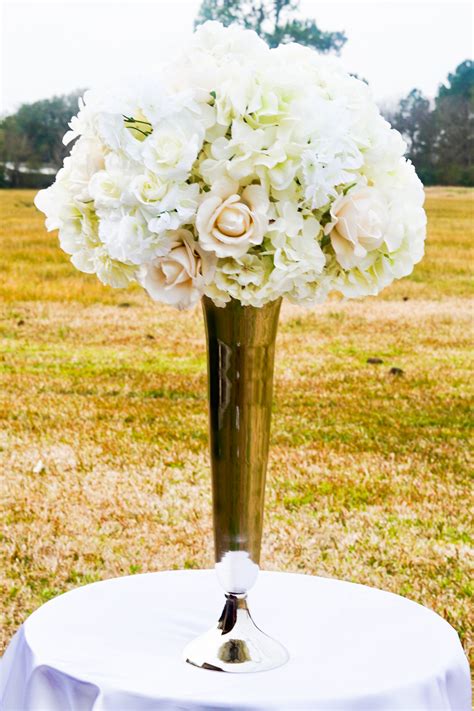 Diy Tall Simple Silver Vase With White Roses Wedding