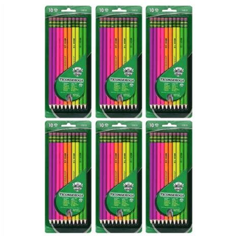 Ticonderoga Pre Sharpened Premium Wood Pencils With Eraser Assorted Neon Colors 2 Hb 10 Per 1