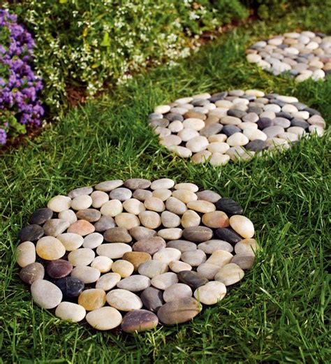 Natural River Rock Stepping Stones With Flexible Pvc Backing Set Of 3