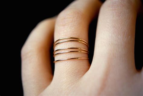 Ultra Thin Gold Stacking Ring Hammered Stacking Ring 14k Etsy