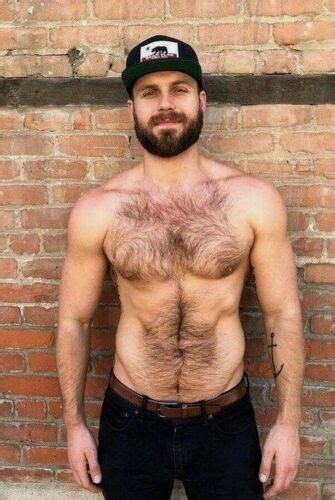 Shirtless Male Muscular Hairy Chest Abs Beard Beefcake Tattoo Guy Photo