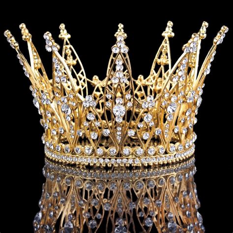 تصميم جديد أنيق واضح كريستال الملكة تاج المسابقة الزفاف العرسان حزب تاج الذهب اللون Hg00122 في