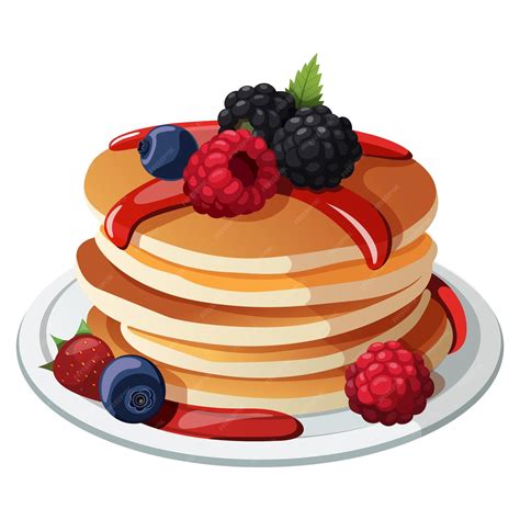 Premium Vector A Stack Of Pancakes With Strawberry Syrup On A Plate
