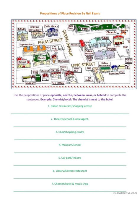 Prepositions Of Place In Town Pict English ESL Worksheets Pdf Doc