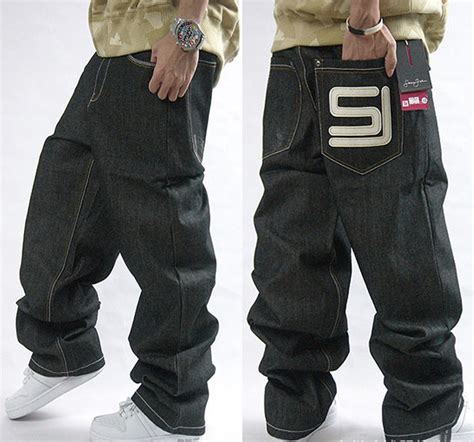 Mens Black Baggy Jeans Hip Hop Designer Brand Skateboard Pants Loose