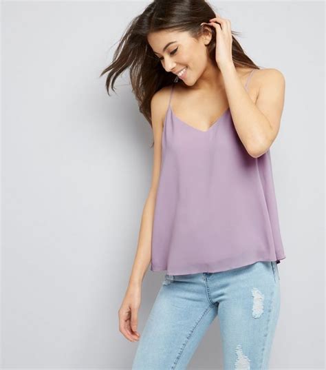 Lilac Cross Strap Back Cami Top New Look Womens Sleeveless Tops