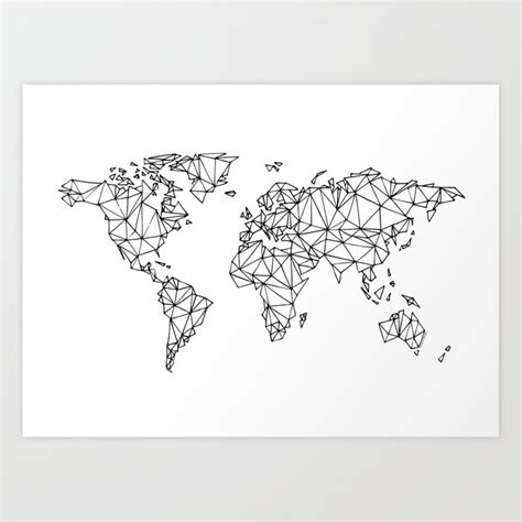 World Map White Art Print By Knallhatt Society6