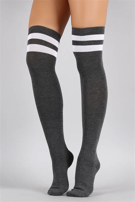 double stripe thigh high socks urbanog thigh high socks striped