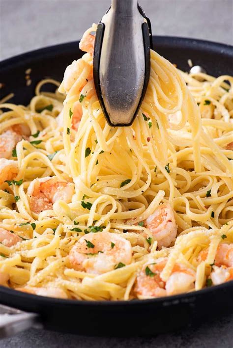 Season with salt and pepper, to taste. Shrimp Scampi with Linguine! This white wine shrimp scampi is an easy dinner that comes together ...