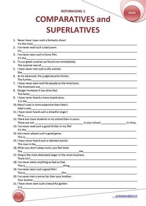 Comparative adjectives are used to compare two things. Comparative And Superlative Adjectives Worksheet High ...