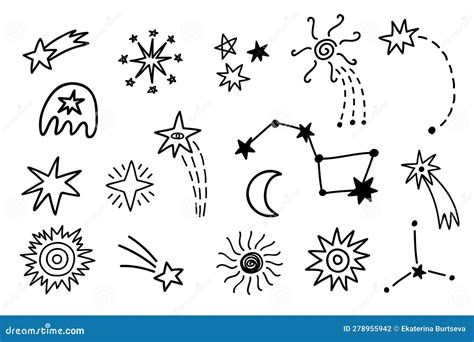 Outer Space Cute Cosmic Hand Drawn Doodles Set Stock Vector