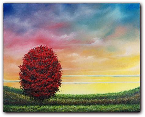 Original Landscape Painting Red Tree Painting Contemporary Art Tree