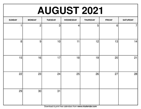 Printable August Calendar 2021 Zudocalendrio Monthly August 2022