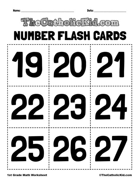 Number Flash Cards 0-50 - 1st Grade Math Worksheet Catholic