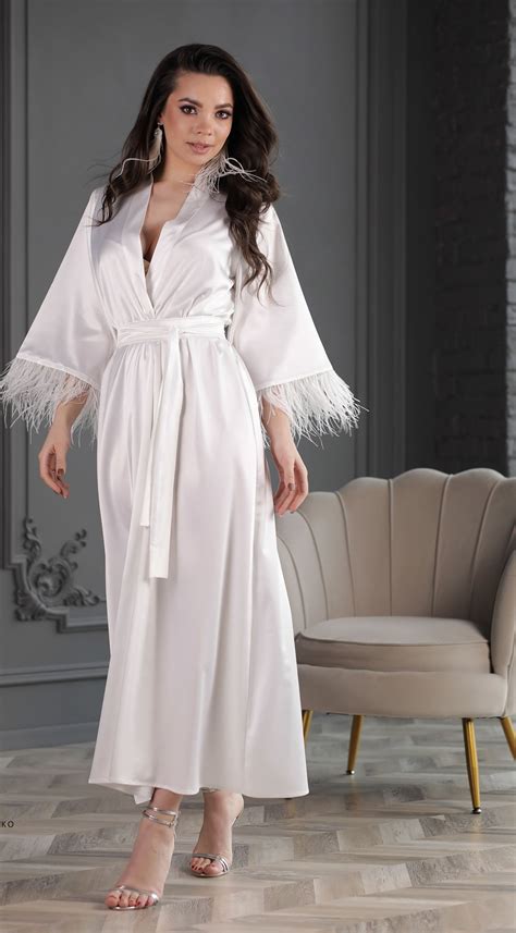 Boudoir Robe Long Silk Robe Silk Kimono Robe White Bride Etsy