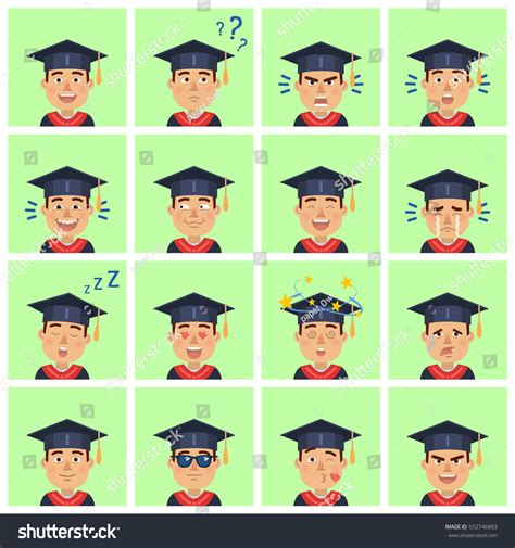 Big Set Graduate Student Emoticons Graduate Stock Vector Royalty Free