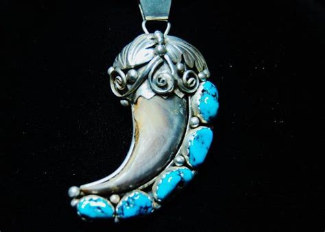 M Tsosie Navajo Turquoise And Bear Claw Pendant By Cojco On Etsy 150 00 Favorite Jewelry