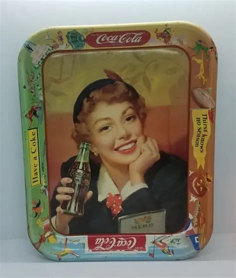 VINTAGE 1950 S COCA COLA Original Serving Tray Smiling Redhead Girl