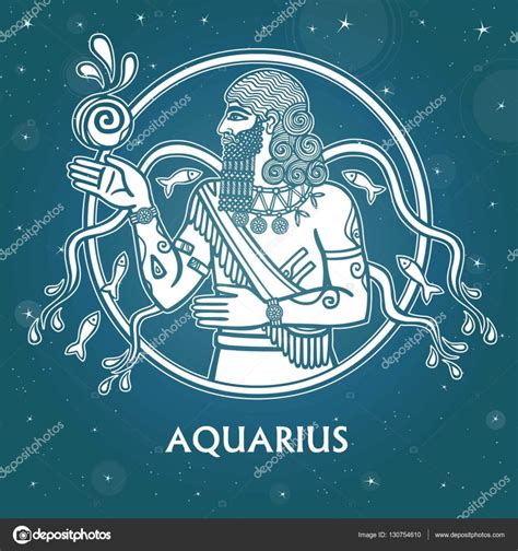 Zodiac Sign Aquarius Character Of Sumerian Mythology Background The