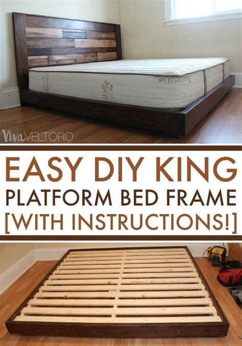 This beautiful diy bed frame and wood headboard can be built for just $100 and is perfect for the beginner. Easy DIY Platform Bed Frame for a King Bed (with ...