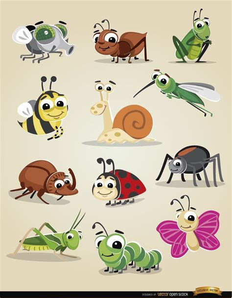 Insectos De Dibujos Animados Icon Set Descargar Vector