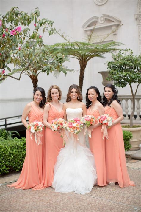 Peach Colored Long Bridesmaid Dresses Orange Bridesmaid Dresses